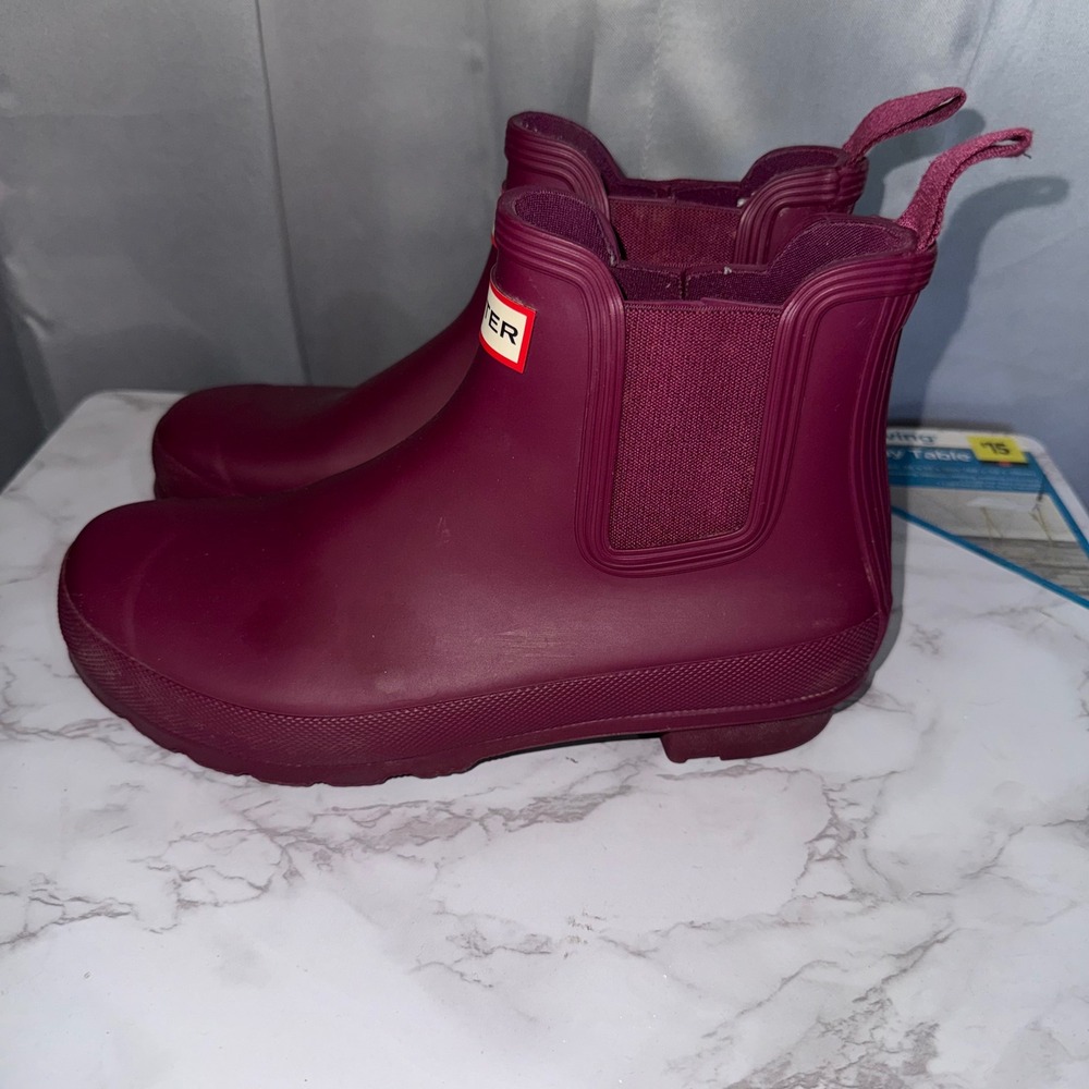 Hunter Original Chelsea Boots Women 8 Burgundy/Plum Matte Waterproof Rain Ankle - Picture 6 of 11